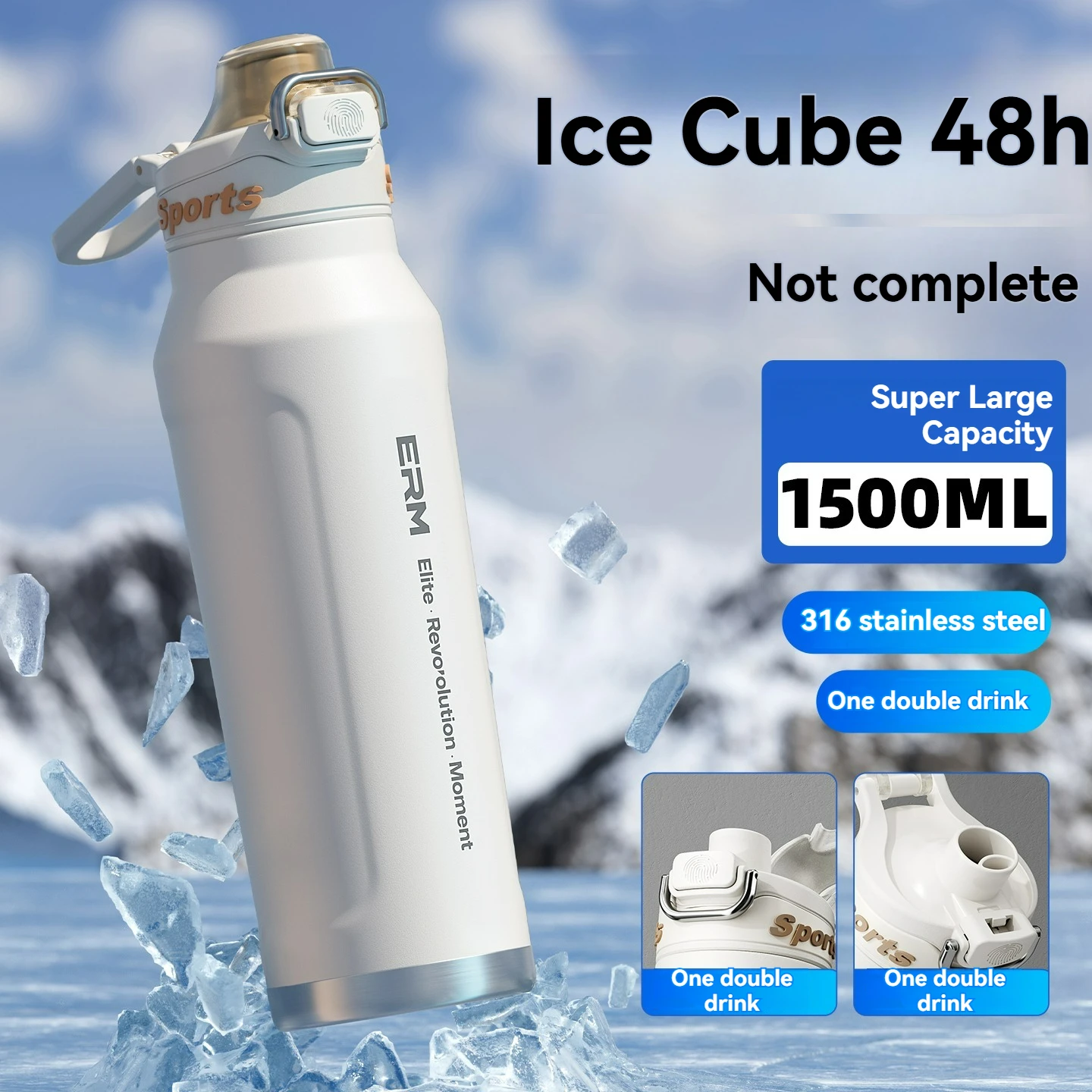 Botella de agua aislada de acero inoxidable con asa para deportes y exterior