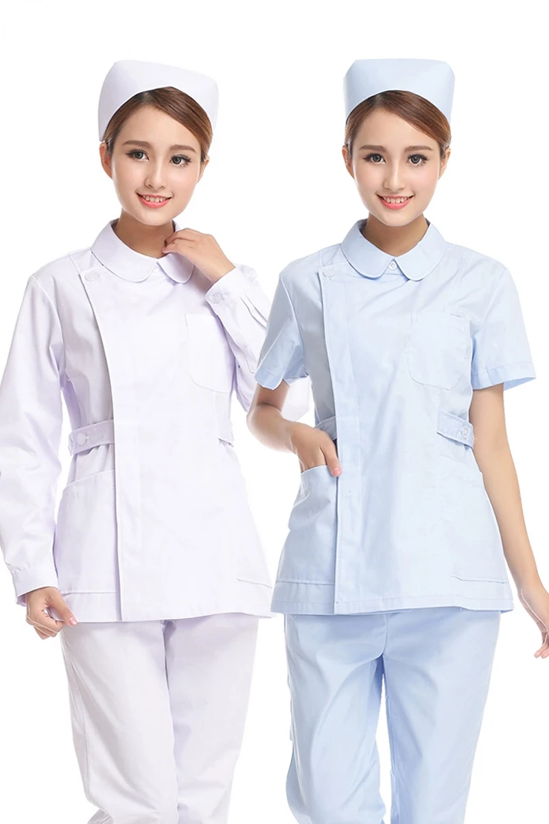 

Nurse dress separate set ICU winter long sleeve female doctor skirt round collar pink white blue free mail