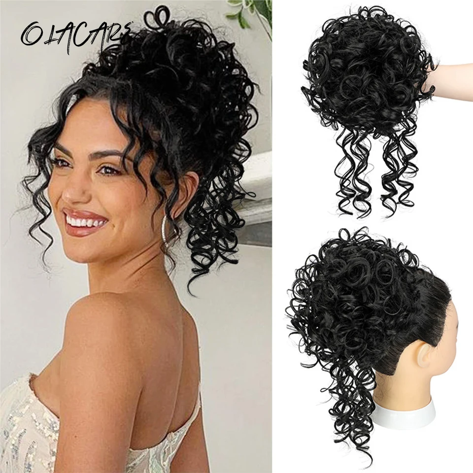 Synthetic Dark Brown Curly Hair Bun Piece For Women