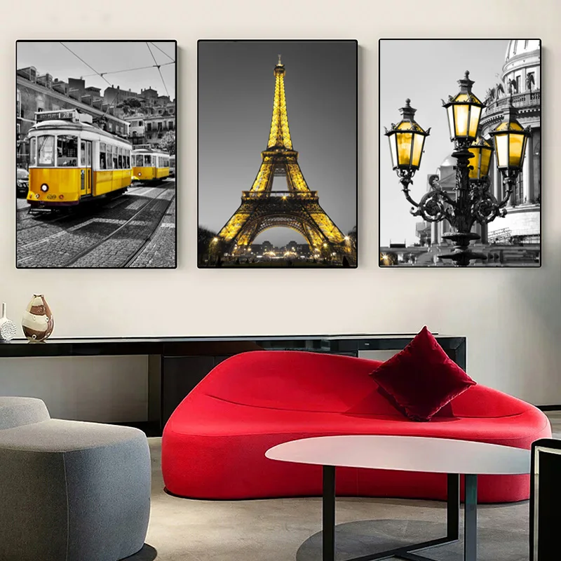 

Yellow Eiffel Tower Landscape Canvas Painting Posters and Prints Wall Art Pictures Bedroom Living Room Home Decor No Fame