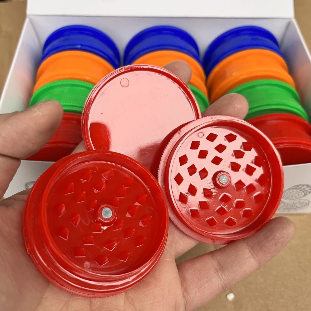 Dia:60MM 3 Layers Pure Mackaki Plastic Pepper Mill Acrylic Spice Crusher Hand Muller Mixed Color 12Pcs/Pack