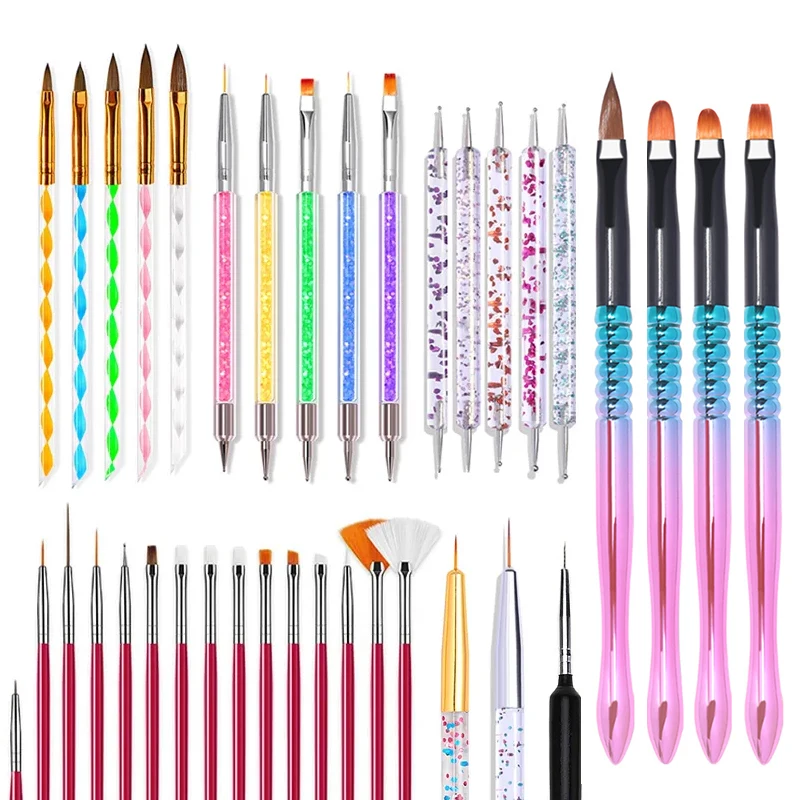 20Pcs/Set Nail Art Brush Ombre Brushes UV Gel Nail Polish Brush Painting Drawing Carving Pen Set For Manicure DIY Design Tools