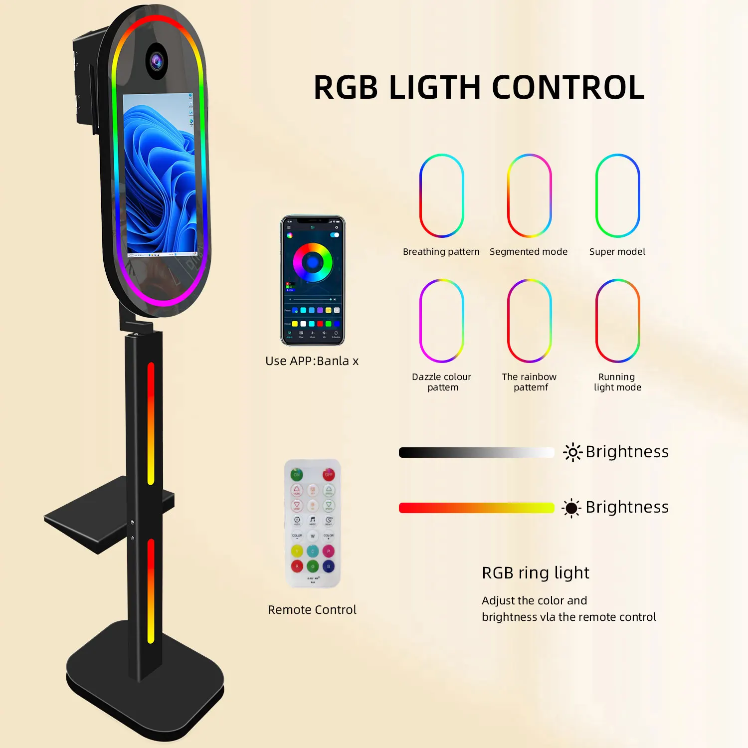 미러 매직 포토부스 셀카 기계, 휴대용 DSLR 카메라, LCD 터치 스크린, 포토 부스 LED 조명, 비행 케이스 포함, 15.6 인치