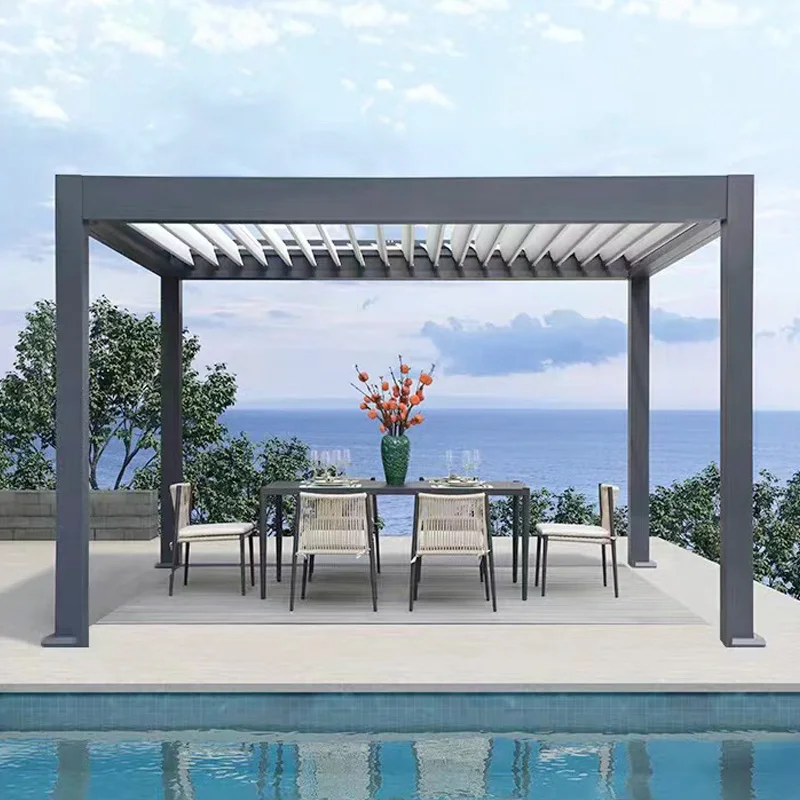 Aluminium Pergola Automated Opening Waterproof Wingproof Louvered Motorized Outdoor Living Garden Pergolas Gazebo Canopy Exterior