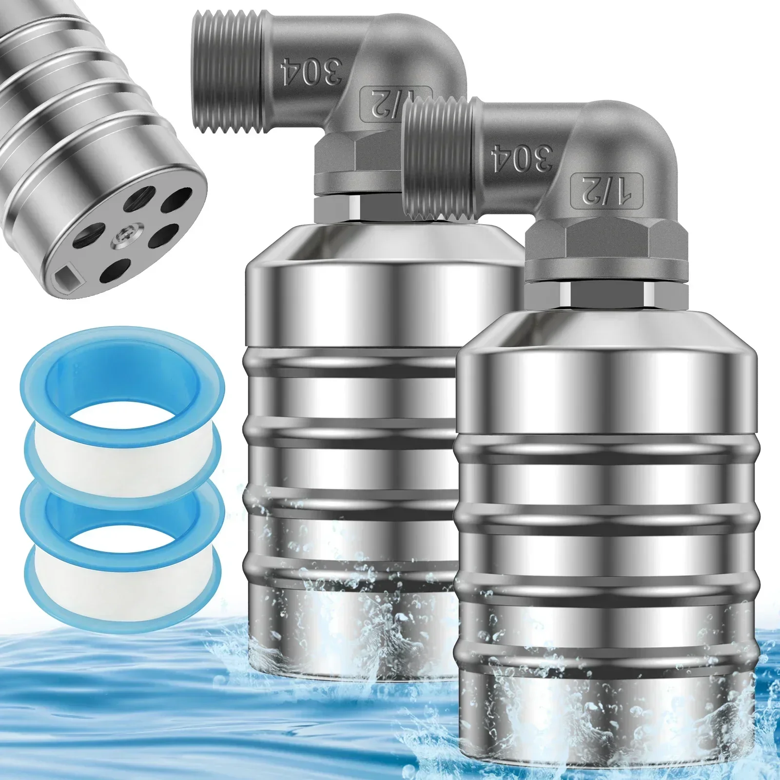 2Pcs Water Level Control Float Valve Stainless Steel Automatic Floating Ball Valve Mini Auto Shut Water Tank Aquarium