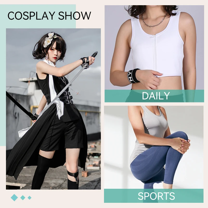 Bandage Chest Binder Front Zipper Short Breathable Breast Binder Tomboy Corset Cosplay Flat Visual Chest for Lesbian
