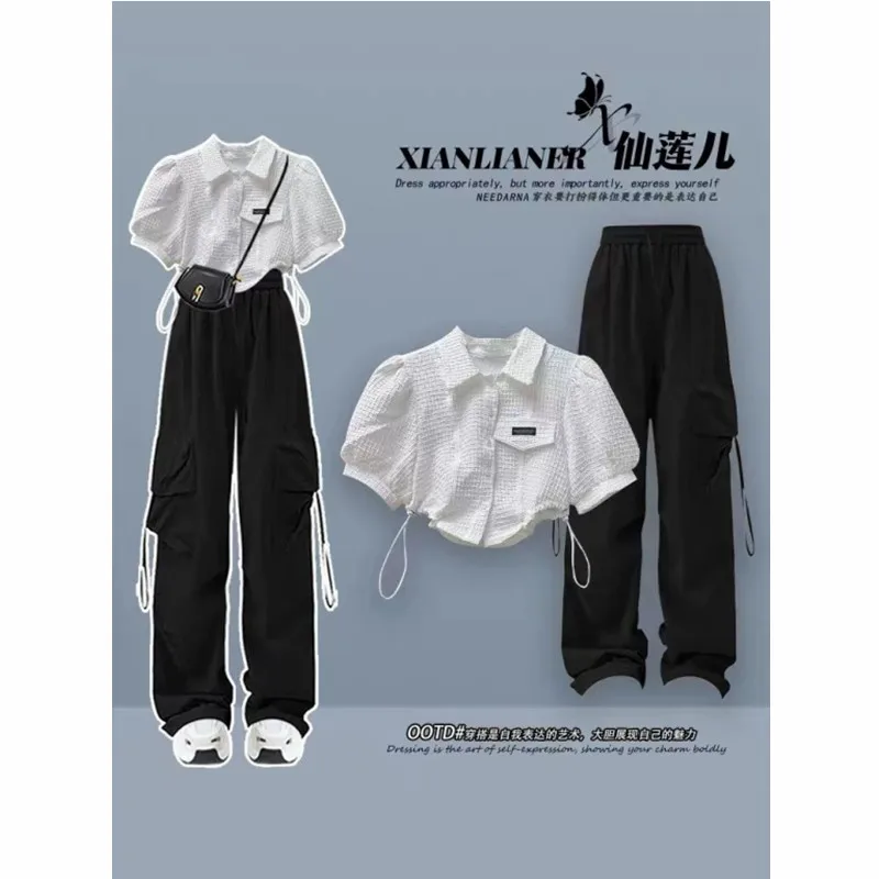 Age Reducing Fashion Set for Women 2024 New Korean Version High-end Shirt Women's Top Casual Pants Two-piece Set