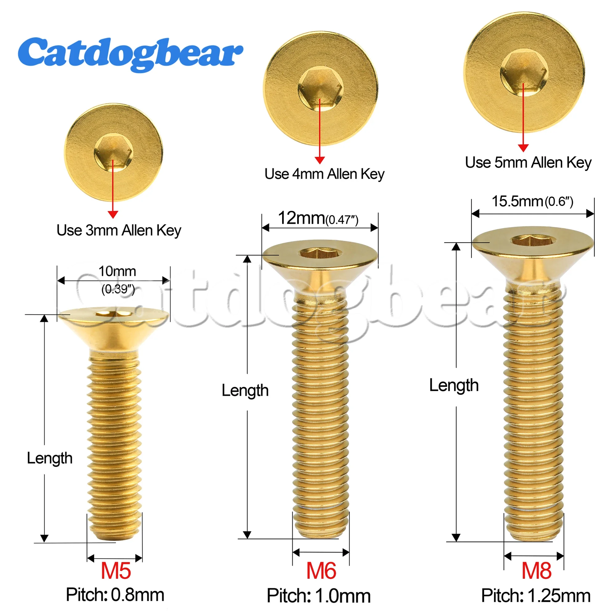 Catdogbear 티타늄 볼트 M5/M6/M8x10 65mm 자전거 액세서리 용 플랫 카운터 싱크 헤드 육각 소켓 나사