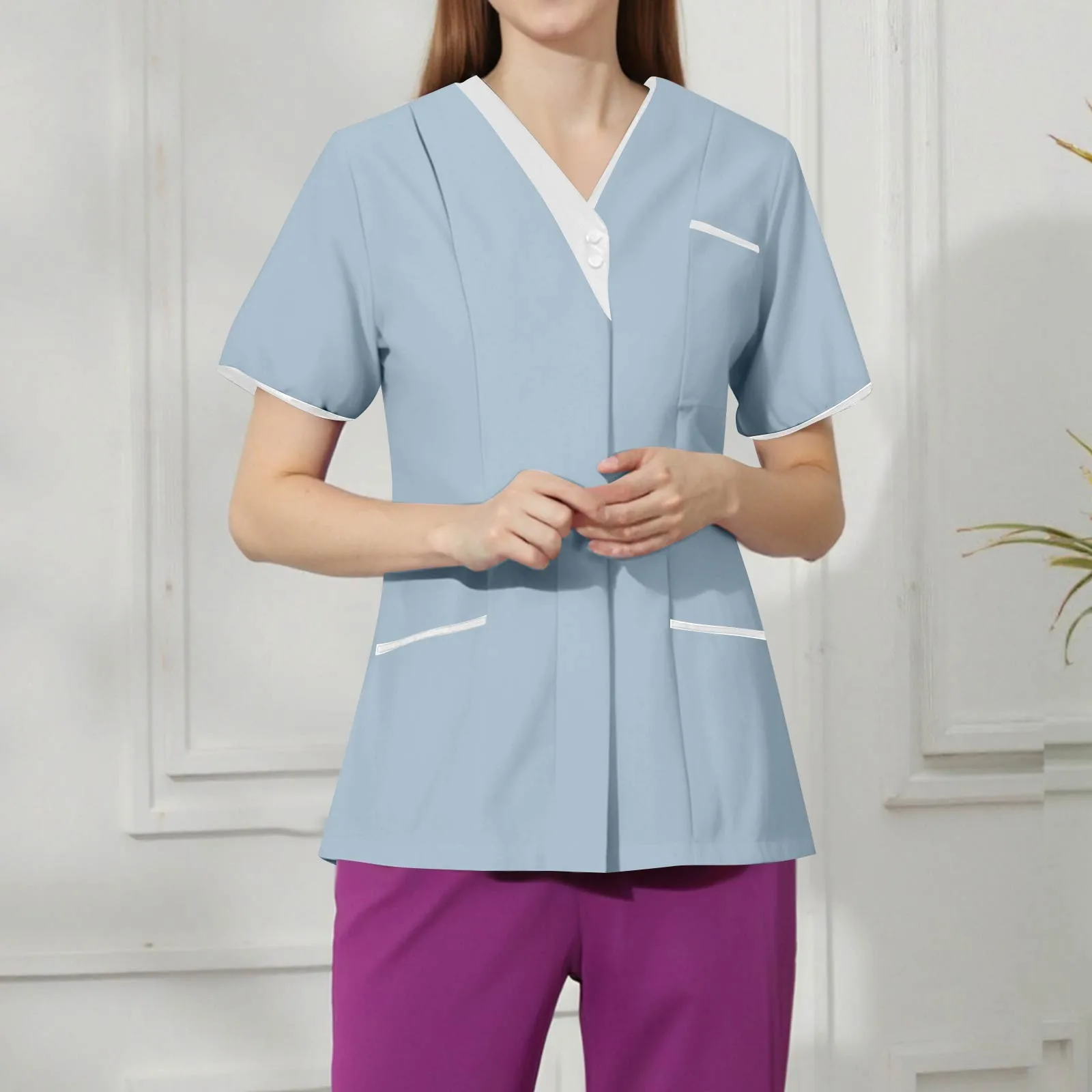 Ropa de trabajo clínica, uniforme de enfermera médica, Top de manga corta, ropa de médico, blusa médica de Color sólido,