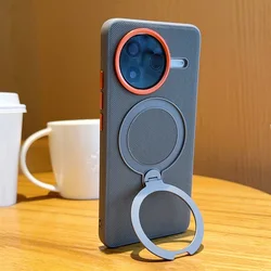 Red Lens Ring Raised Protective Case with Metal Magnetic Holder and Enhanced Camera Protection for Poco F7 Ultra (GRAY)