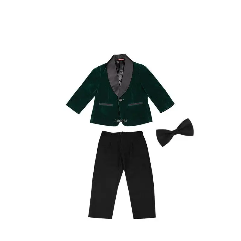 Boys Suit Set Kids 1 Year Birthday Dress Baby Boys Purple Velvet Blazer Jacket Pants Photograph Suit Children Wedding Performance Evening Wear