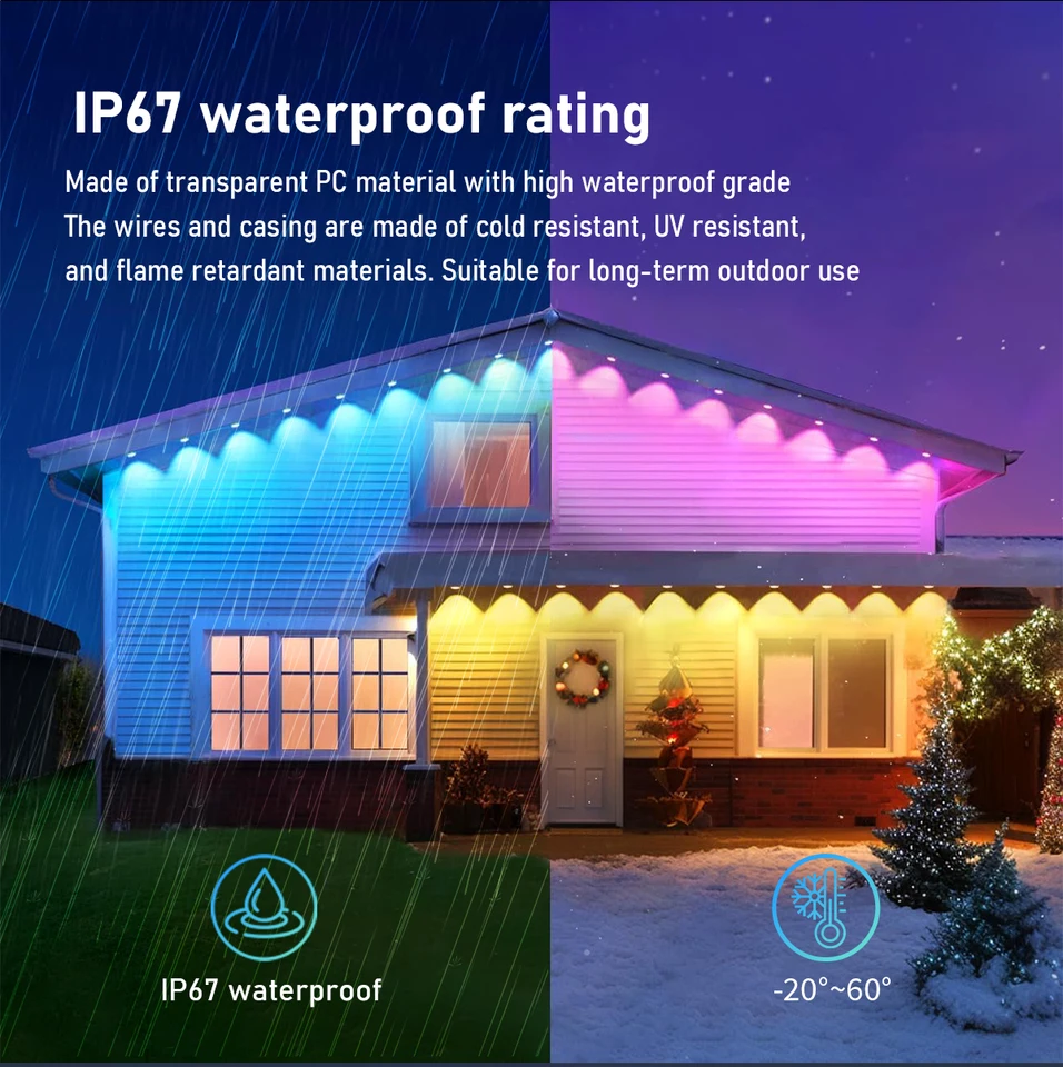 Luci per grondaia a LED da 150FT Luci esterne permanenti intelligenti con app/telecomando Scena fai-da-te Impermeabile per la decorazione del tetto della casa di Natale  39