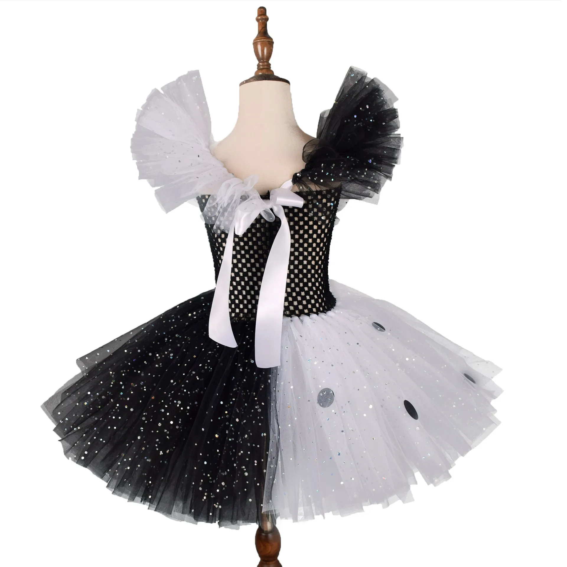 Black White Cruella Girls Costume Dalmatians Tutu Dress for Kids Villian Cruella De Vil Halloween Outfit Children Clothes 1-12Y cosplay costume kids girls dress halloween dress outfit animal tutu skirt outfit