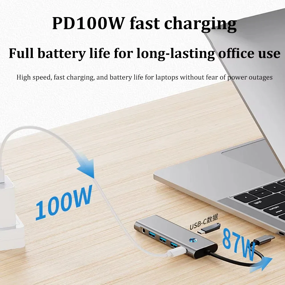 9-in-1 USB C Docking Station with Screen off Button USB HUB TYPE-C to HDMI 4K60Hz/USB 3.0 5Gbps PD100W Fast Charging for MacBook