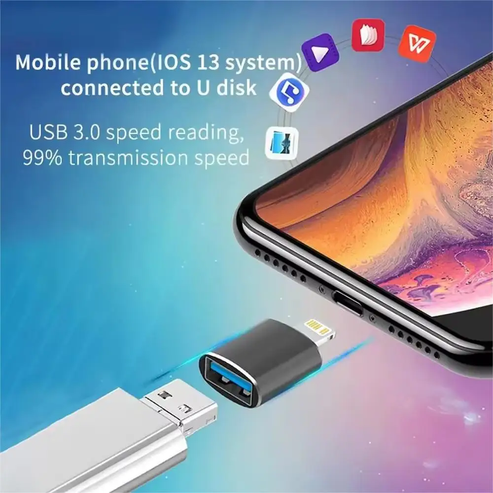 아이폰 14 13 12 11 프로 XS 맥스 XR X 8 플러스 7 6s 아이패드 라이트닝 남성용 USB 3.0 OTG 어댑터-IOS 13 이상용 USB 3.0 어댑터