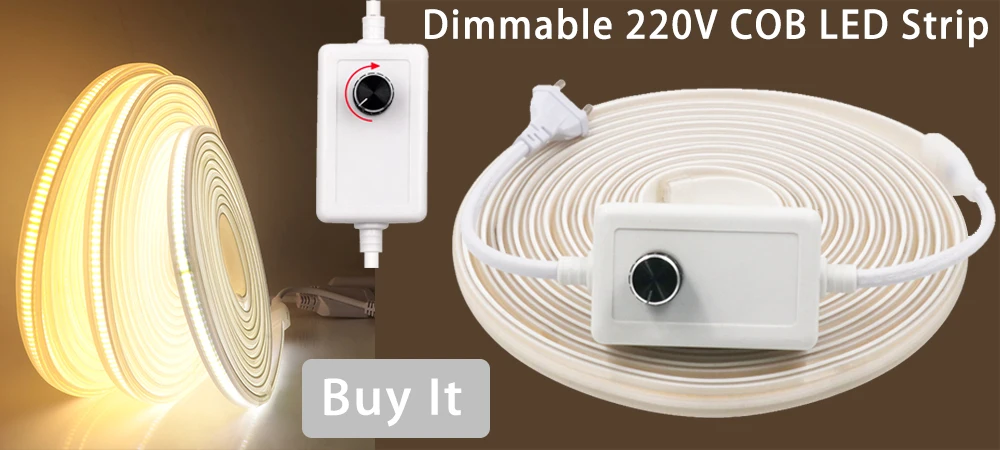 Description Picture 4 of itemEU Power Plug with Dimmer Switch Drive for AC 220V 288LEDs/m 360LEDs/m No Wire 13x7MM COB Strip Tape Light Power Supply Adapter