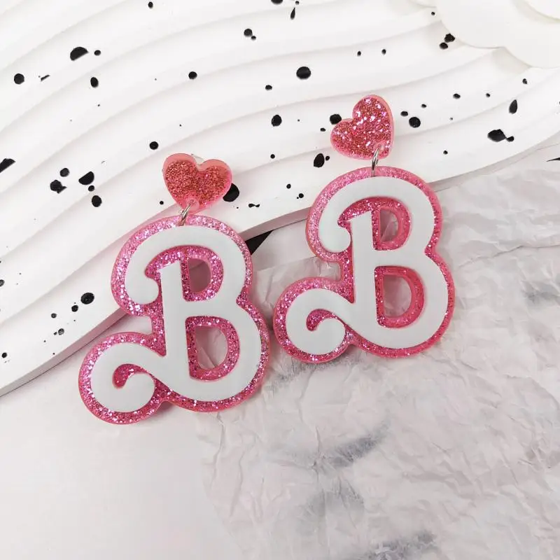 

Cute Cartoon Glitter Powder Barbie Earrings Letter Fashion Female Accessories Exquisite Ear Nails Student Party Jewelry Decor