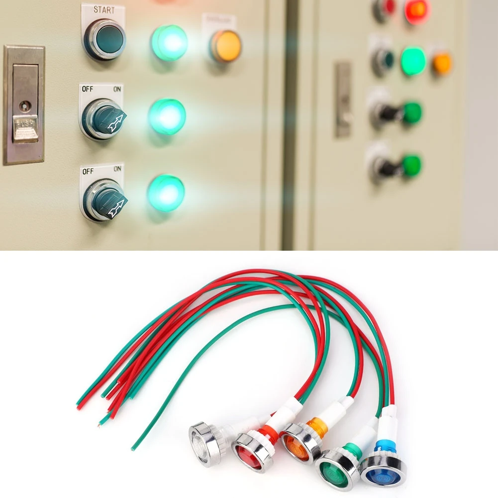 15개 DC12V 10mm LED 파일럿 램프 전원 표시등(와이어 케이블 포함)