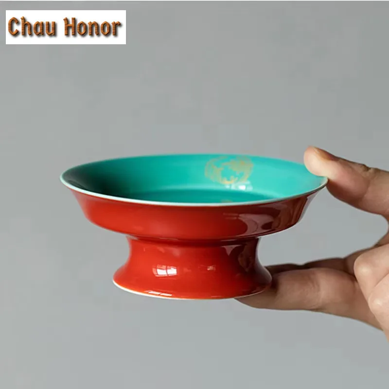 Red Glaze Hot Stamping Hydrangea Ceramic Pot Dry Soaking Table Household Cover Bowl Support Pot Pad Kung Fu Tea Set Accessories