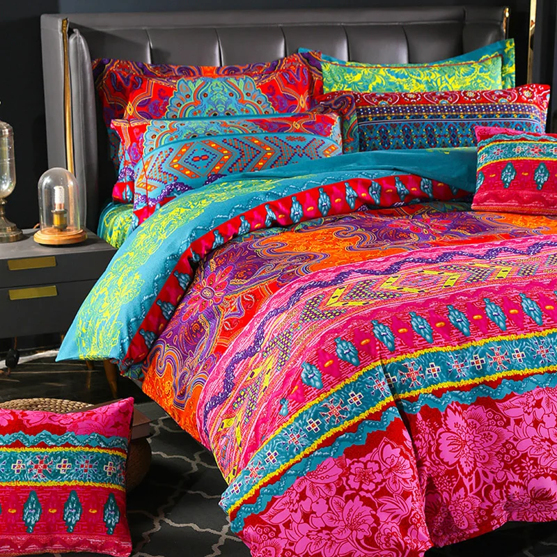 

Bedding Sets Bohemian Bedspread on The Bed Linen Double Duvet Cover Sheets Quilt Covers Pillowcases Couple Bedsheets