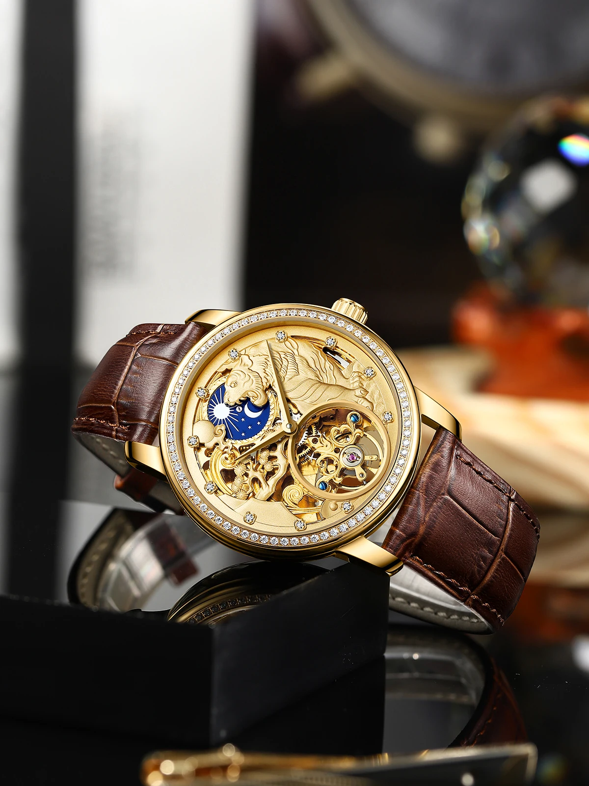 AILANG Golden Tiger Watch Fashion Classic Diamond Men's Watch Mechanical Automatic Winding New Luxury