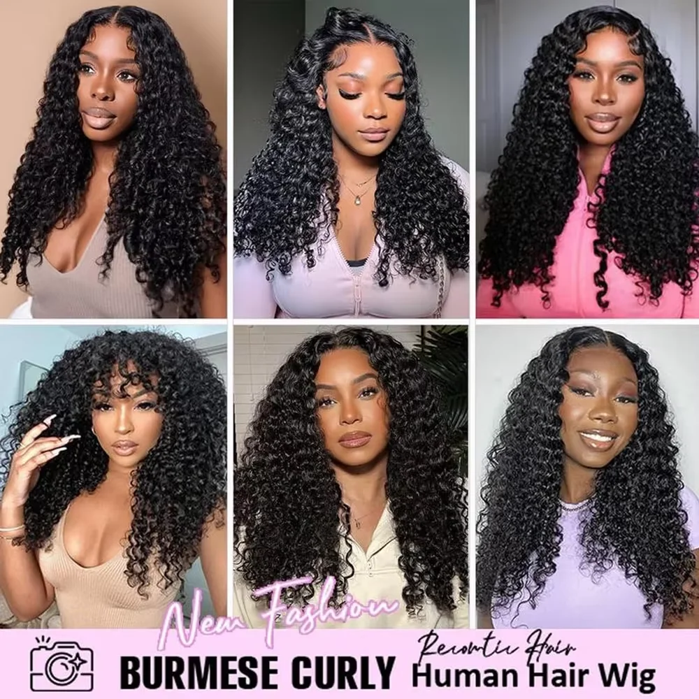 Raw Burmese Curly Hair Wig Full 7x6 Lace Frontal Wig Human Hair Vietnamese 250 Density Spiral Burmese Curly Lace Front Wigs