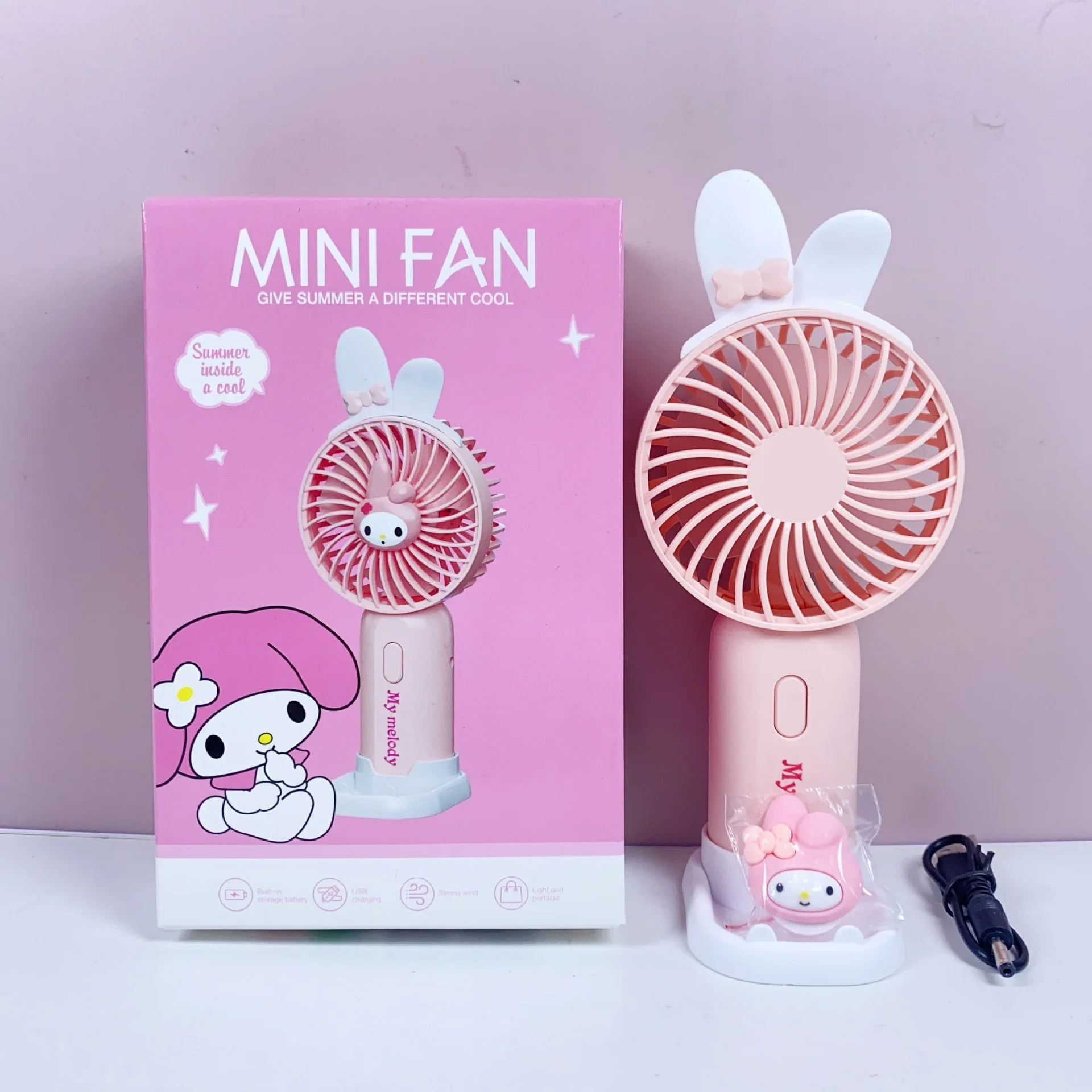 Ventilador de Mano Mini Kawaii de Hello Kitty, Ventilador Portátil Recargable USB con Diseño de Kuromi, Cinnamoroll y Melody, Ventilador de Escritorio, Regalo para Niñas