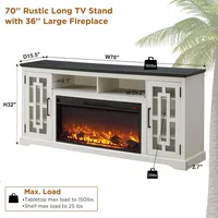 Farmhouse Fireplace TV Stand with 36" Electric Fireplace for 80 Inch TV, 32" Tall Entertainment Center, Modern Media Console, 6 2