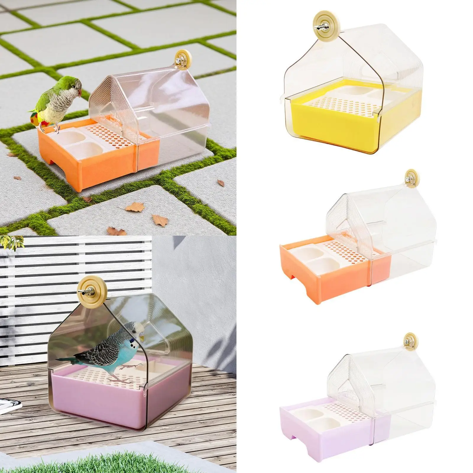 Hanging Bird Bath with Feeder House Food Feeder Holder Clear Bird Bathtub for
