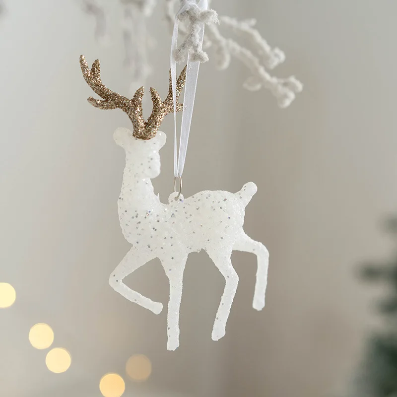 Christmas Tree Hanging Pendants Glitter Small Xmas Deer Oranments Xmas Elk Merry Christmas Decor Happy New Year White Deer christmas decorations