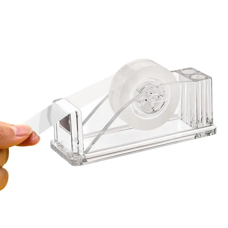 

Label Tape Dispenser Transparent Office Tape Dispenser Desktop Pen Holder Single Hand Cutter For School And Office Supplies