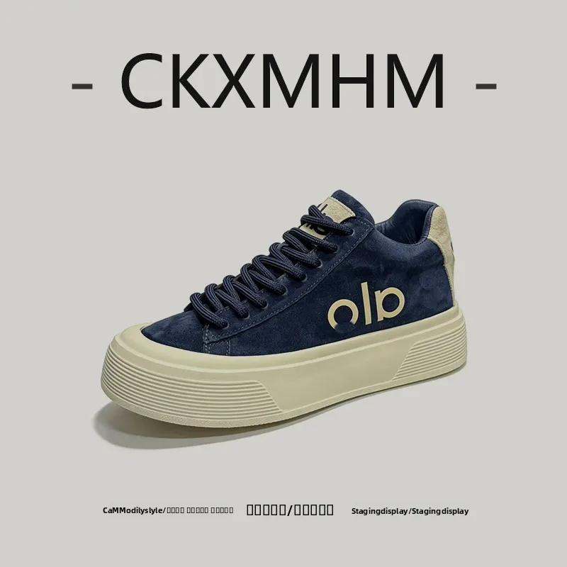 Spring 2026 Men's Trendy Blue Tone Thick Bottom Casual Shoes Comfortable Breathable Mesh Lined Board Shoes for Daily Wear