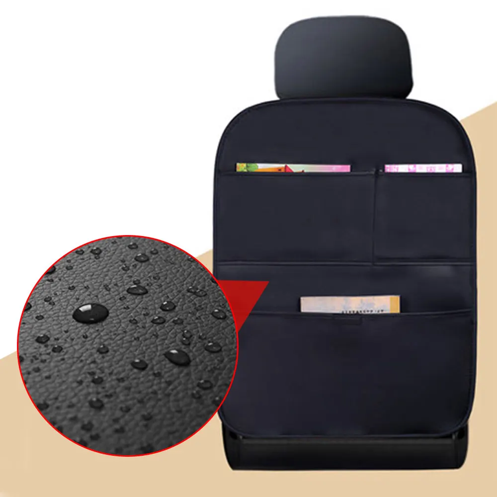 차량 내부 시트 백 프로텍터 커버 수납 포켓 포함 가죽 유니버설 자동차 정리 가방 어린이 발차기 방지 패드