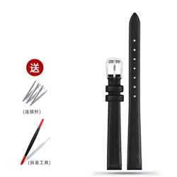 Elegant Genuine Leather Women's Watch Band - Soft First Layer Cowhide Strap in Small Width Sizes - 16mm (A black - silver)