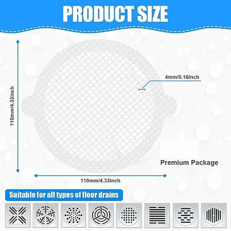 Disposable Floor Drain Stickers Shower Drain Mesh Stickers Self-Adhesive Bathroom Hair Anti-Blocking Filter Bathroom Floor Drain 3