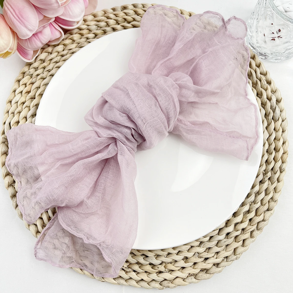 6PCS Sage Gauze Cheesecloth Napkin Table Placemats Setting Dining Wedding Party Banquets Christmas Banquets Arches Cake Decor 4