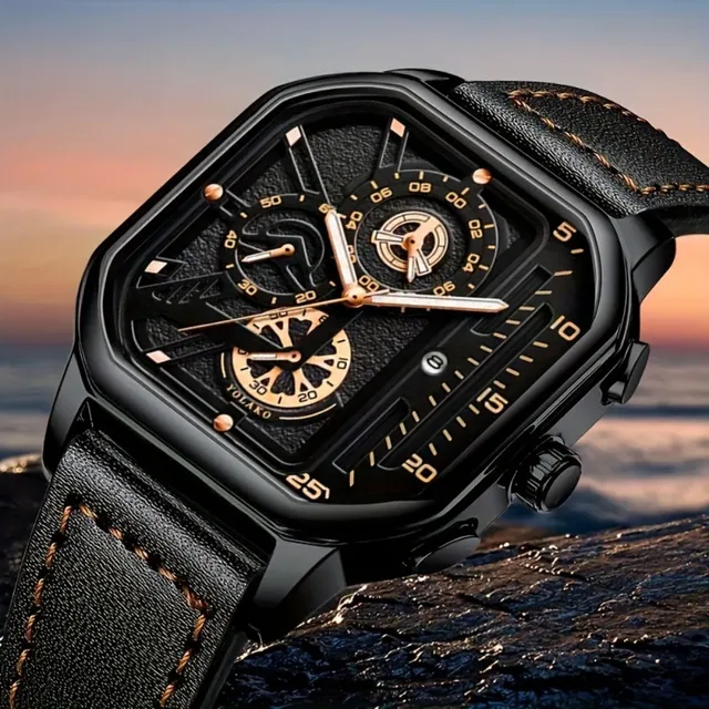 Montre carrée de luxe à grand cadran pour hommes, bracelet en cuir PU décontracté, montres de sport pour hommes 1