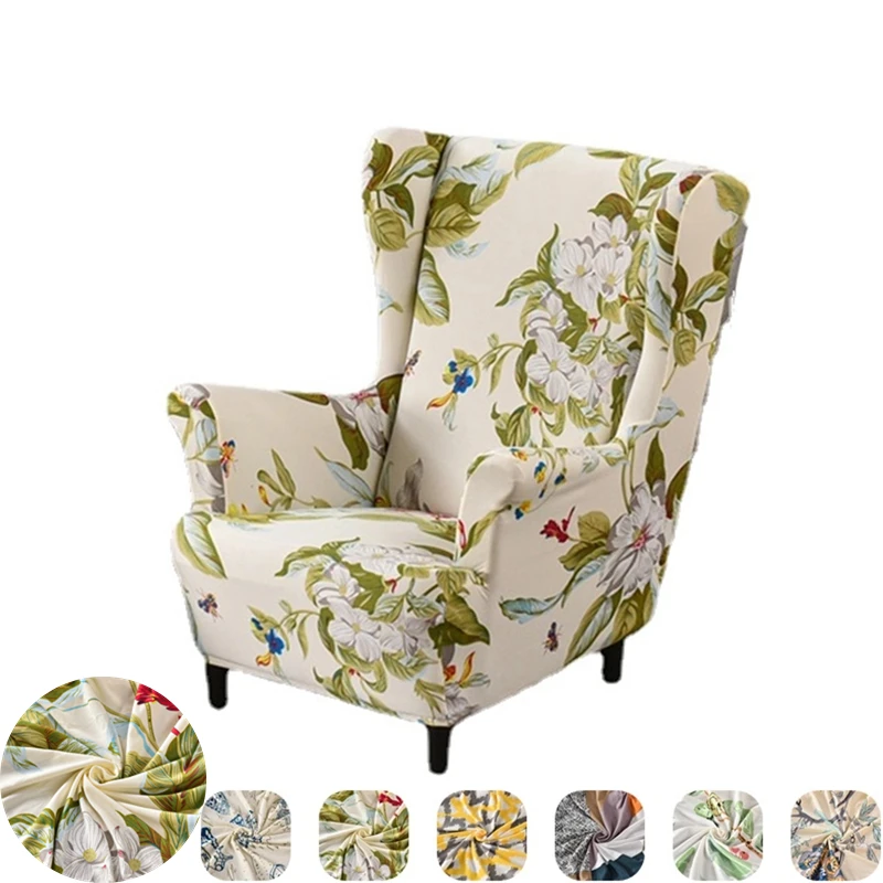 

Floral Printed Kids Wing Chair Cover Stretch Kids Size Spandex Armchair Cover Elastic Removable Child Single Sofa Slipcover Home