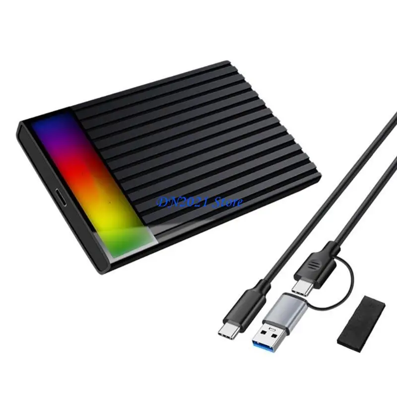 F3KE USB C 2.5인치 하드 드라이브 케이스 SSD 인클로저 하드 드라이브 디스크 박스 인클로저 케이스(노트북용 RGB 라이트 포함)