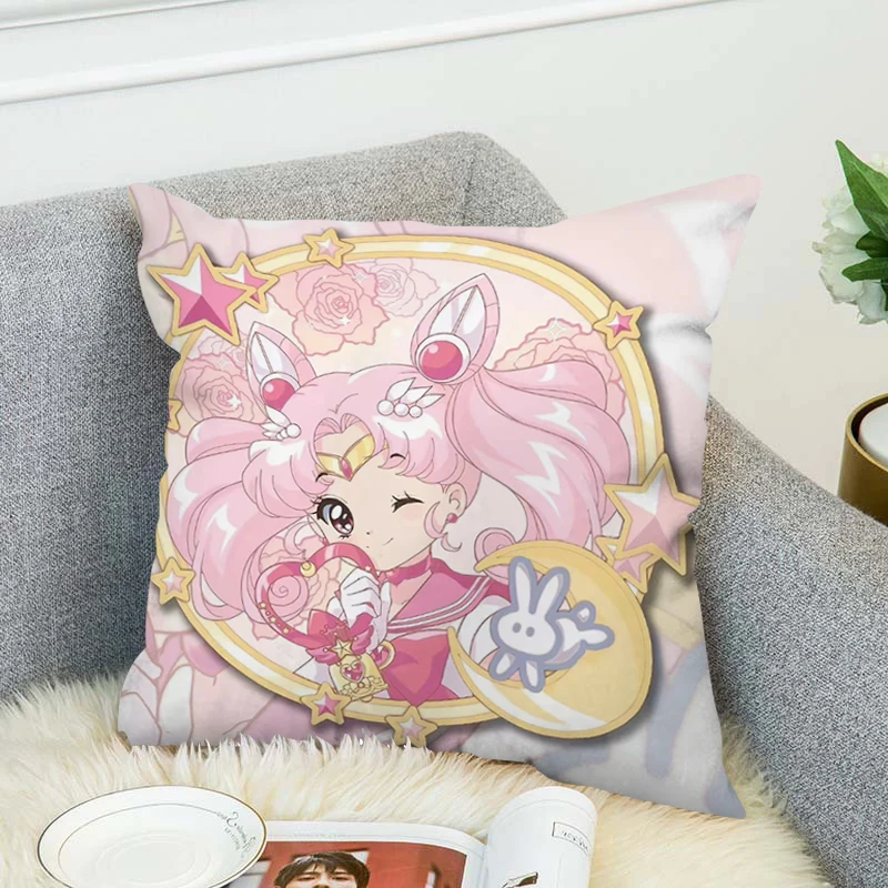 

Anime Pillow Cases for Bed Cushions Cover 45*45 Lounge Chairs Ornamental Pillows Moon Covers Pillowcases 40x40 Fall Decoration