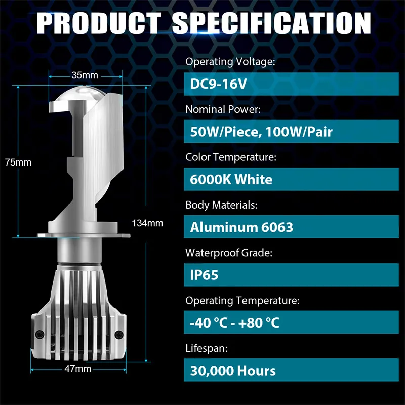 Led Lights Led Bulbs Led Headlights Led Car Lights Led Car Headlights Car Headlamps H4 Led Lens F40 H4 LED Mini Projector Lens 100W Bright Headlight Bulb 6000k White Lamp Hi-Lo Beam Light Auto Light