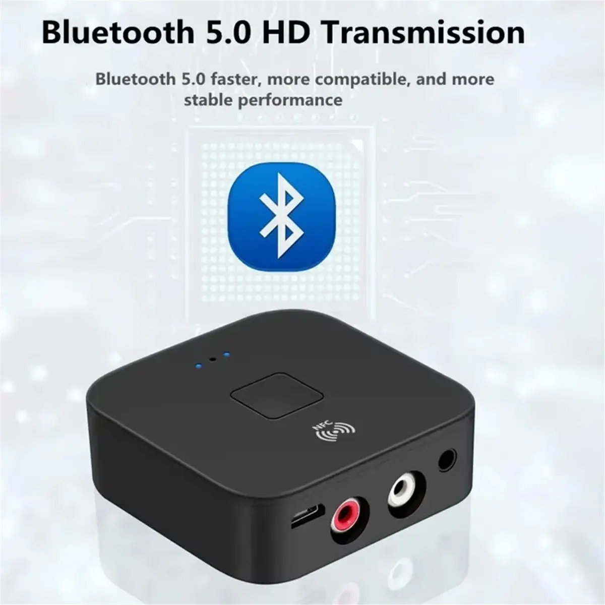 A10R 블루투스 5.0 RCA 오디오 수신기 3.5mm AUX 잭 스테레오 음악 무선 어댑터 마이크 NFC 스피커 앰프 자동 켜기/끄기
