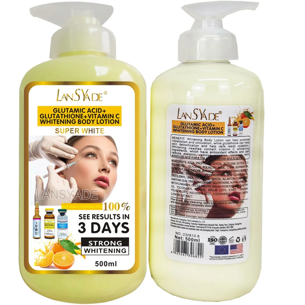 

500 мл глютаминовая кислота + глутатион + витамин С отбеливающий лосьон для тела отбеливающие средства для кожи для темной кожи женщин для всех типов кожи
