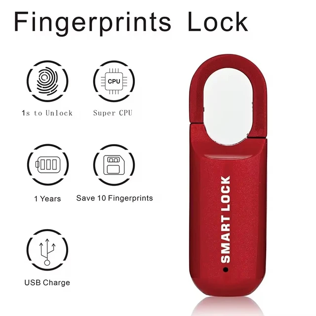 Mini Fingerprint Padlock USB Keyless Luggage Lock Electronic Lock Smart Biometric Fingerprint Door Lock Quick Unlock For Travel 2