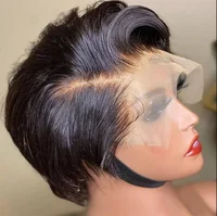 Perruque coupe lutin droite dentelle transparente cheveux humains 13 × 4 perruques de cheveux humains perruque courte Bob pour femme noire Babyhair naissance des cheveux naturelle 1