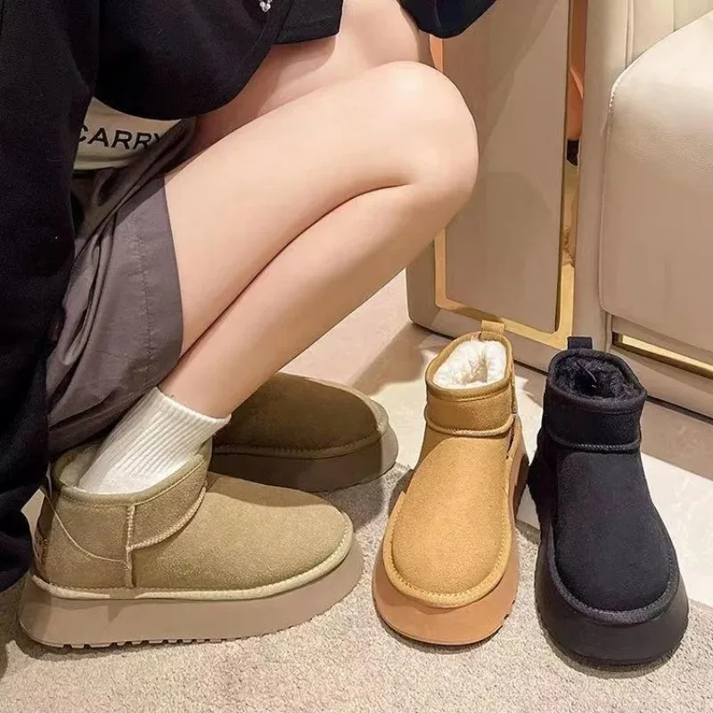 Women Winter Snow Boots Thick Plush Platform Fur Cotton Shoes Woman Suede Slip-On Ankle Botas Padded Shoes Couple women snow boots