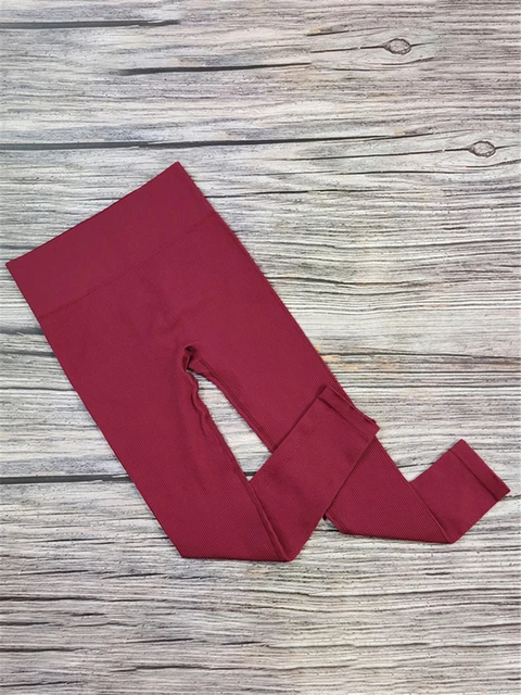 Tossy Ribbed Yoga Leggings Sport Tights Woman Seamless Knit Yoga Pants White Femme Gym Leggins Skinny Workout Fitness Push Up Red