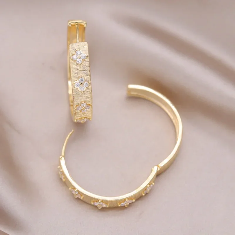 South Korea new design fashion jewelry 18K gold plated zircon flower big round earrings modern women's party accessories - Image 4