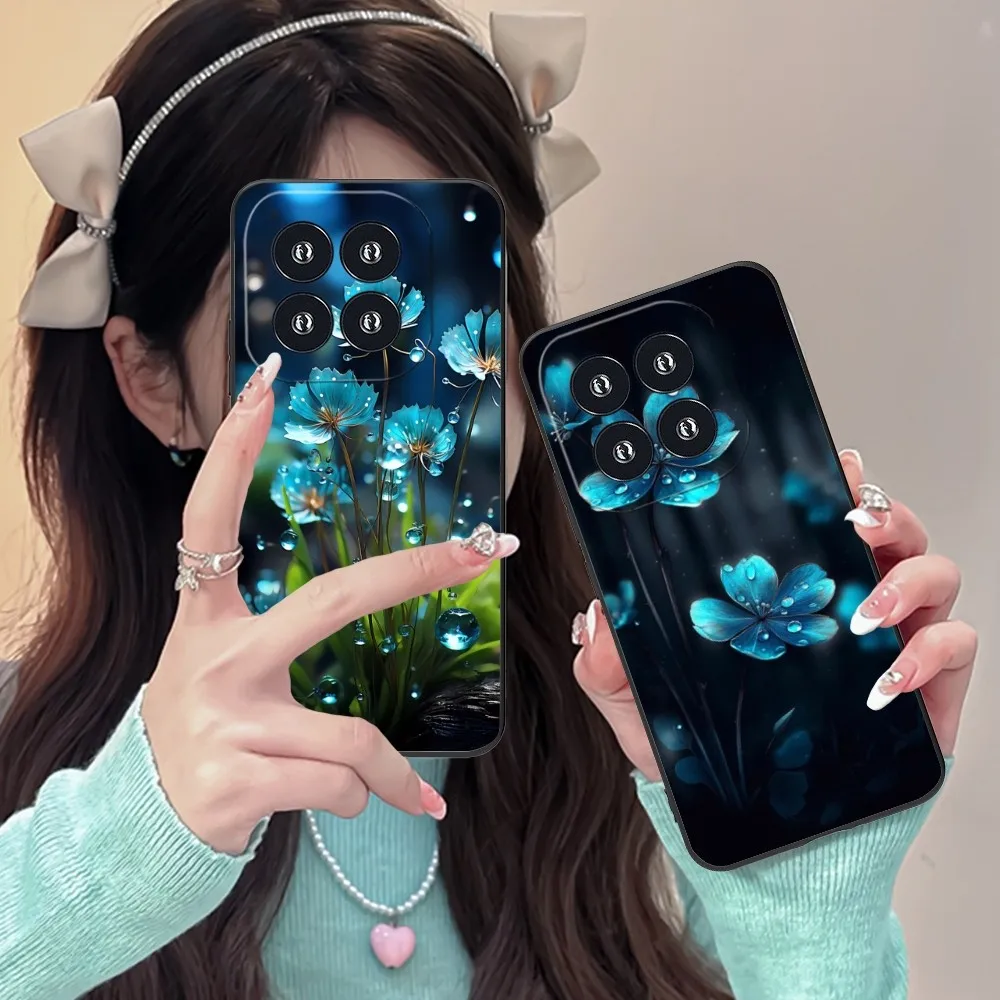 Dew Leaves Flowers Mobile Cell Phone Case For Xiaomi 13 12 11 S T Ultra Lite Redmi Note 12 10 Poco F4 F5 X5 Pro 5G Black Cover