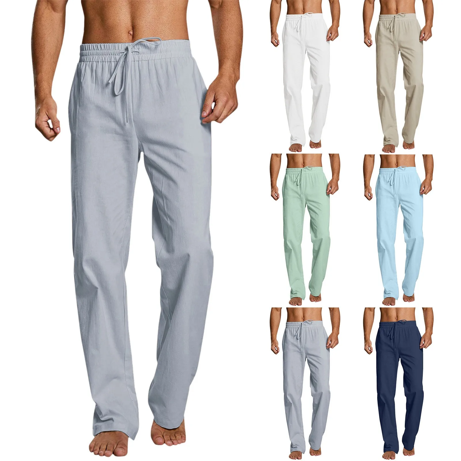 Description Picture 2 of itemMale Casual Solid Pant Short Full Length Straight Pant Short Drawstring Pocket Fashion Pant Trousers